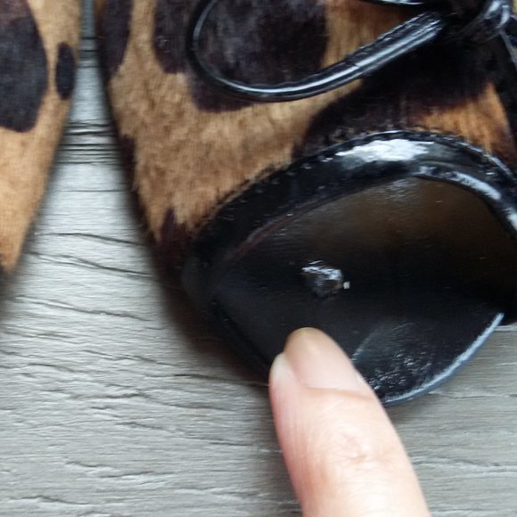Open toe Leopard Calf Hair Heels - Picture 6 of 7